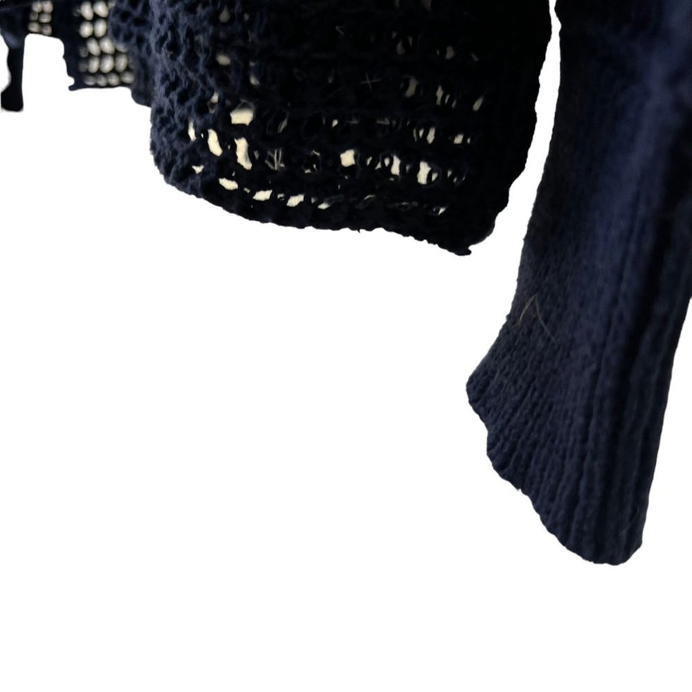We The Free Navy Blue Net Loose Knit V Neck Preppy Long Sleeve Sweater Small - Picture 6 of 7